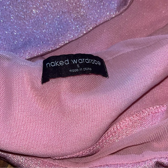 Naked Wardrobe Pink Shimmer Asymmetrical Crop Top - Picture 2 of 2